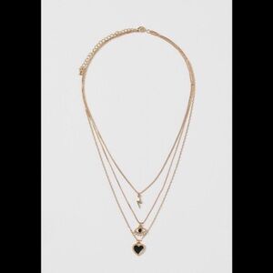 Gold Layered Necklace with Black Heart Pendant